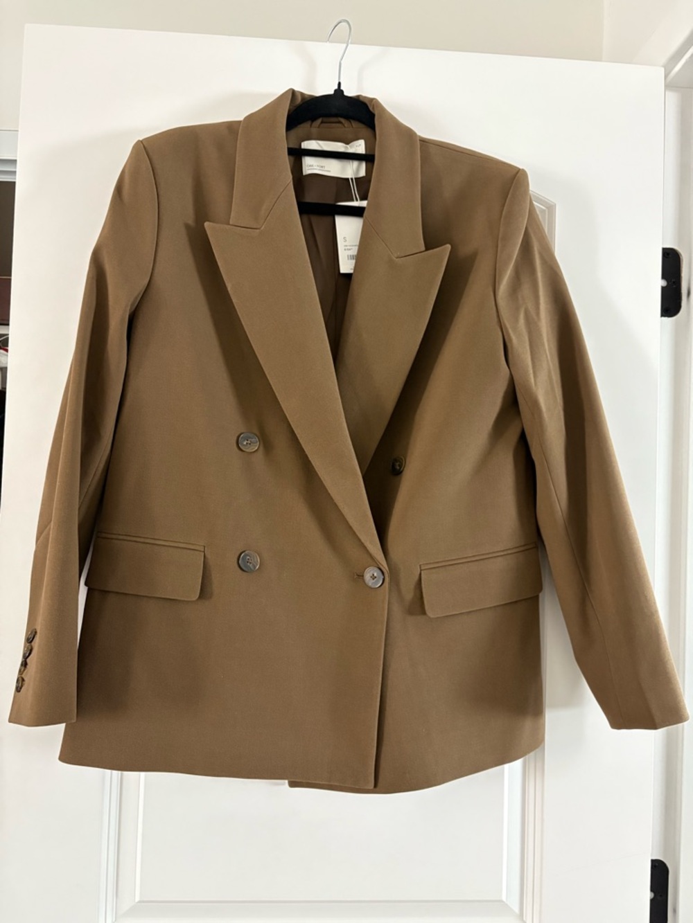 OAK + FORT Camel Double-Breasted Blazer